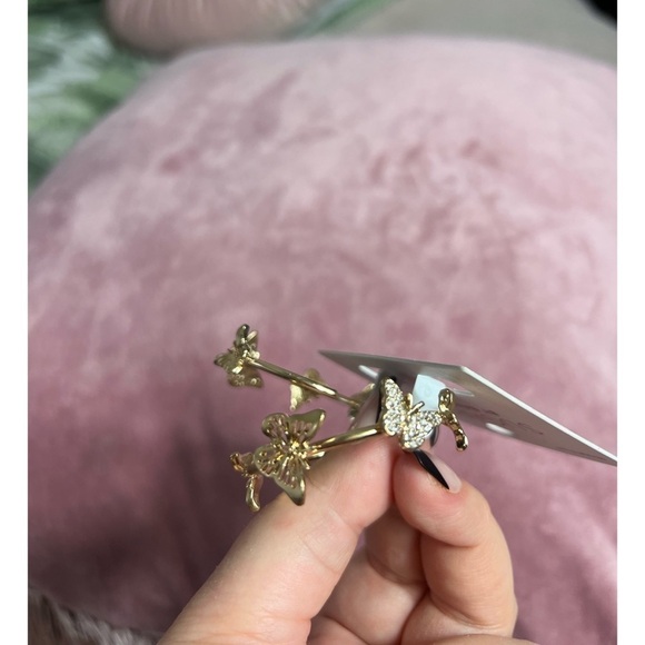 Sugarfix by BaubleBar Gold Tone Crystal Rhinestone Wings Butterfly Hoop Earrings - Picture 10 of 10